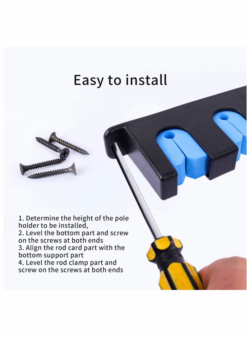 KASTWAVE Rod Racks Upgraded Fishing Rod Holder, Wall Mounted Fishing Rod Rack, Fishing Pole Holders for Garage,6-Rod Fishing Pole Rack, 1 Pair (Horizontal), BLUE, 13.8 * 5.3 * 1.3in - Image 5