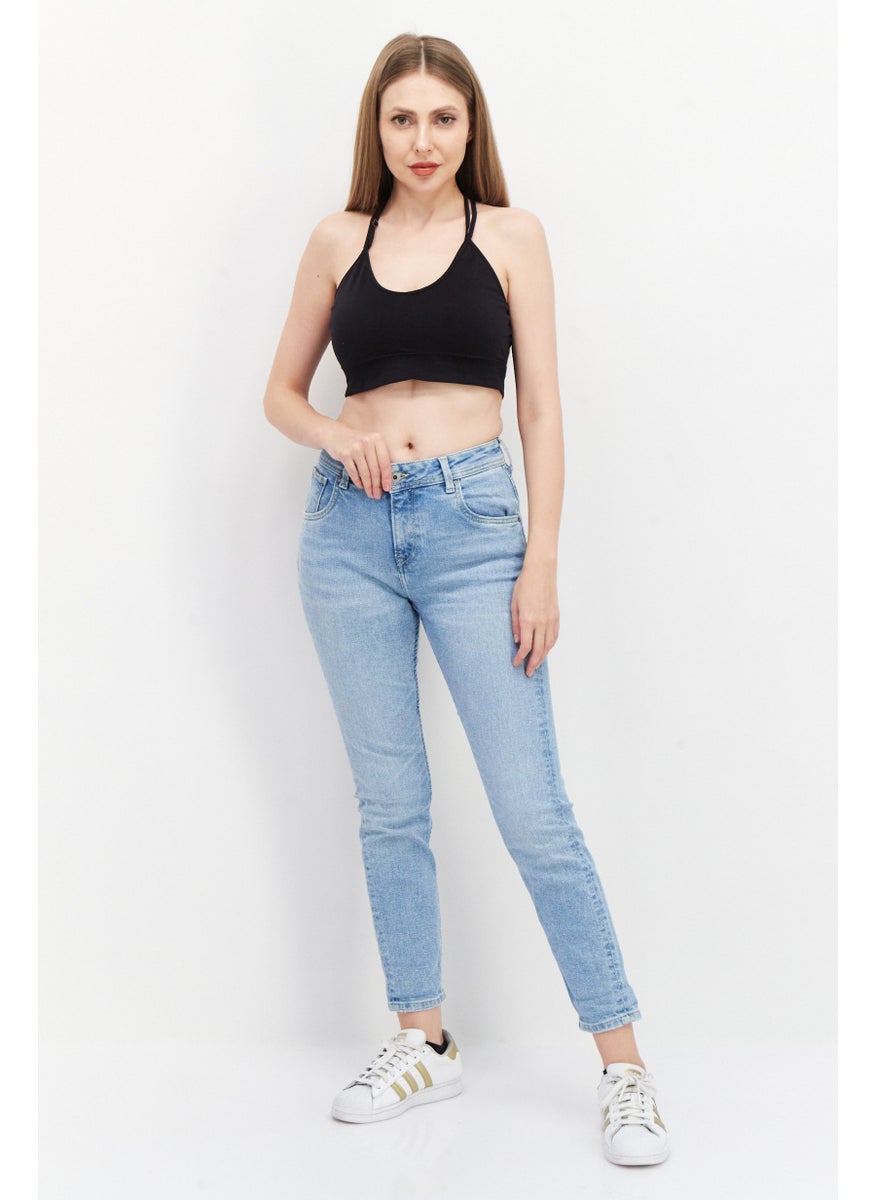 Pepe Jeans Women Carrot Fit Solid Stretchable Denim Jeans, Blue  - Image 2