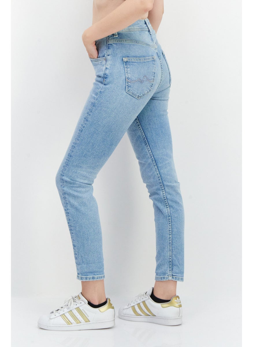Pepe Jeans Women Carrot Fit Solid Stretchable Denim Jeans, Blue  - Image 3