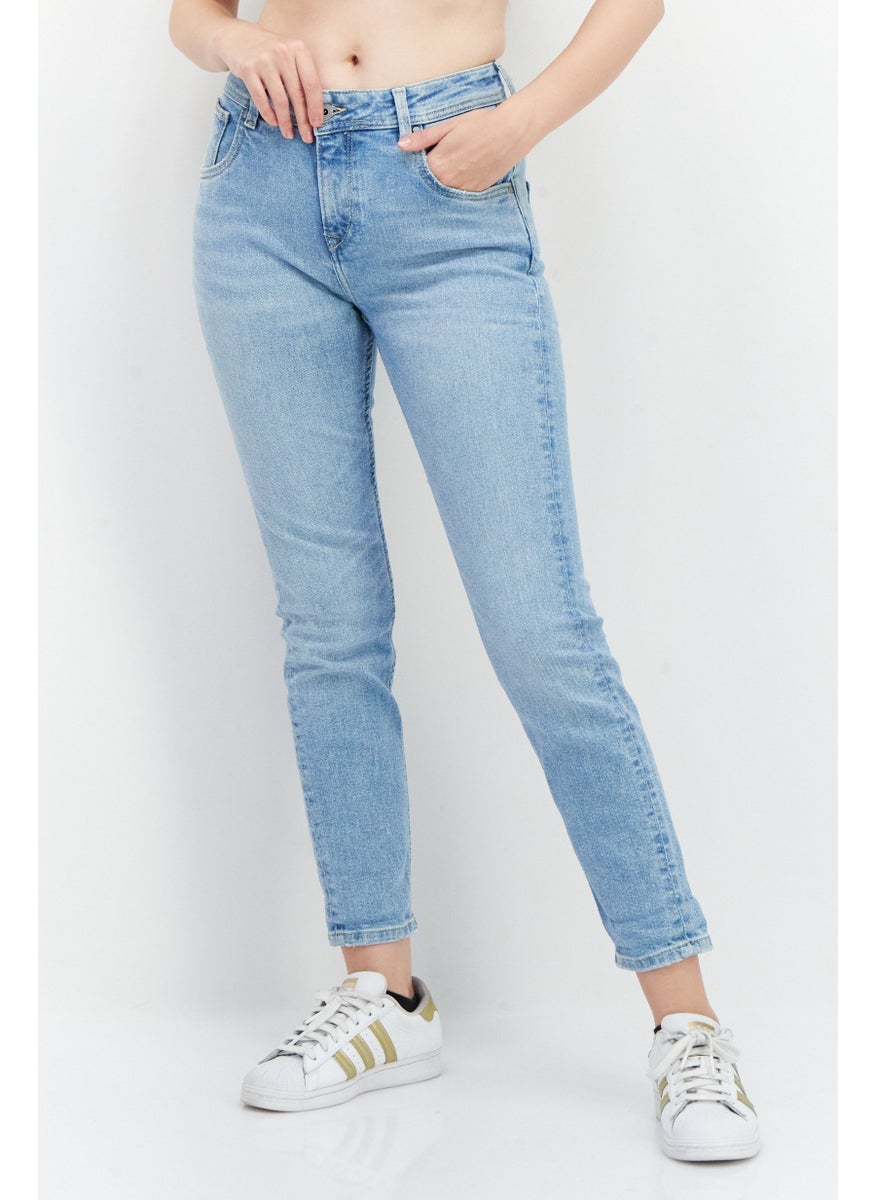 Pepe Jeans Women Carrot Fit Solid Stretchable Denim Jeans, Blue  - Image 1