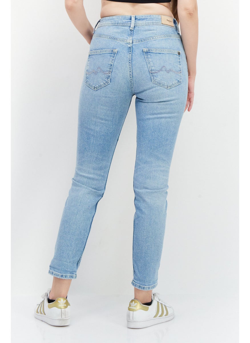 Pepe Jeans Women Carrot Fit Solid Stretchable Denim Jeans, Blue  - Image 4