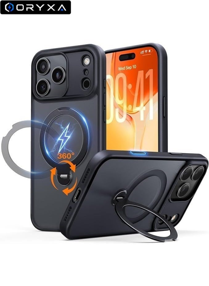 ORYXA iPhone 17 Pro Case, Screen Protector, 360° Magnetic Stand, Military-Grade Shockproof 17 Pro Cover Compatible with MagSafe, Heavy Duty Phone Cover for iPhone 17 Pro Black - Image 1