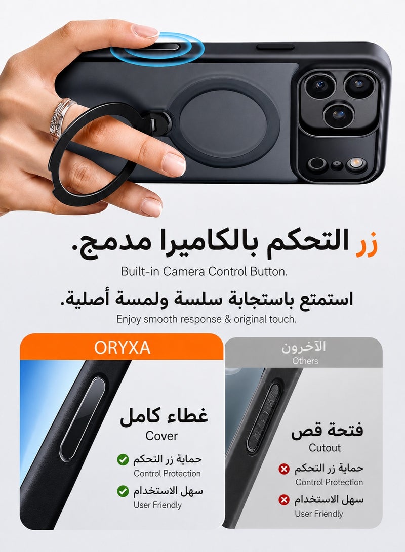 ORYXA iPhone 17 Pro Case, Screen Protector, 360° Magnetic Stand, Military-Grade Shockproof 17 Pro Cover Compatible with MagSafe, Heavy Duty Phone Cover for iPhone 17 Pro Black - Image 4