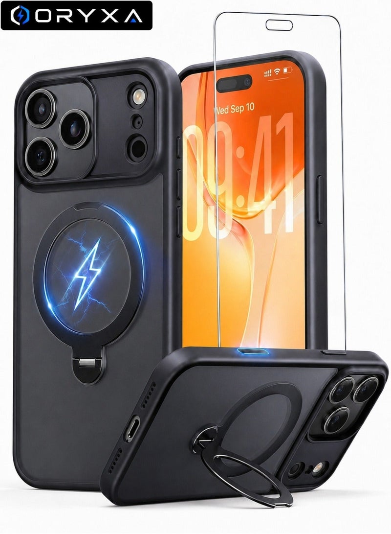 ORYXA iPhone 17 Pro Case, Screen Protector, 360° Magnetic Stand, Military-Grade Shockproof 17 Pro Cover Compatible with MagSafe, Heavy Duty Phone Cover for iPhone 17 Pro Black - Image 1
