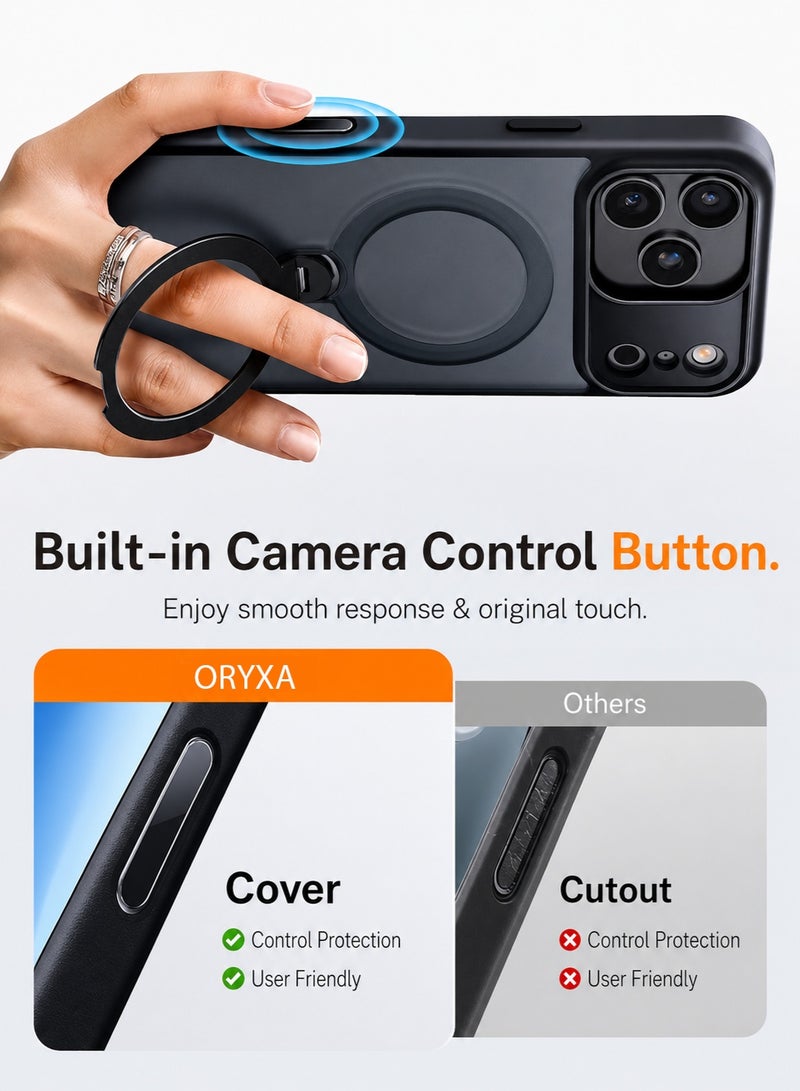 ORYXA iPhone 17 Pro Case, Screen Protector, 360° Magnetic Stand, Military-Grade Shockproof 17 Pro Cover Compatible with MagSafe, Heavy Duty Phone Cover for iPhone 17 Pro Black - Image 4