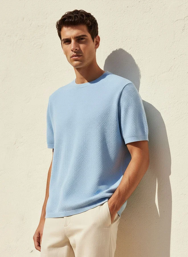 Iconic Iconic Men Regular Fit Crew Neck Short Sleeves Popcorn Textured T-shirt