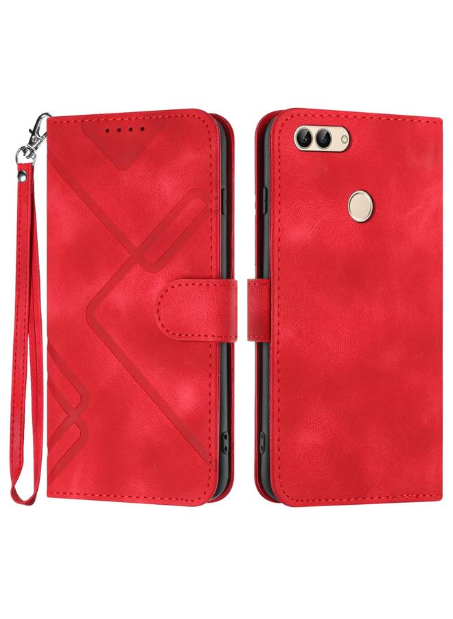 اس-توب جراب لهاتف Huawei P smart 2018/Enjoy 7S، جراب هاتف جلدي بنمط خطوط - Image 1