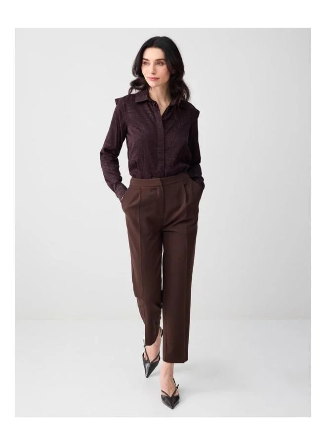 Jimmy Key Brown Straight-Cut Long Sleeve Patterned Woven Shirt.