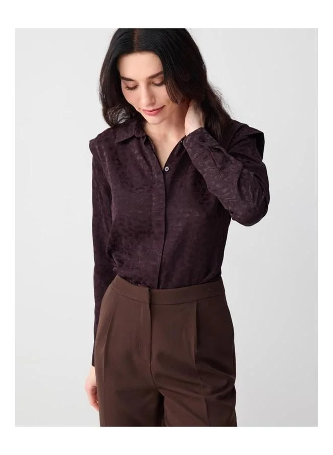 Jimmy Key Brown Straight-Cut Long Sleeve Patterned Woven Shirt.