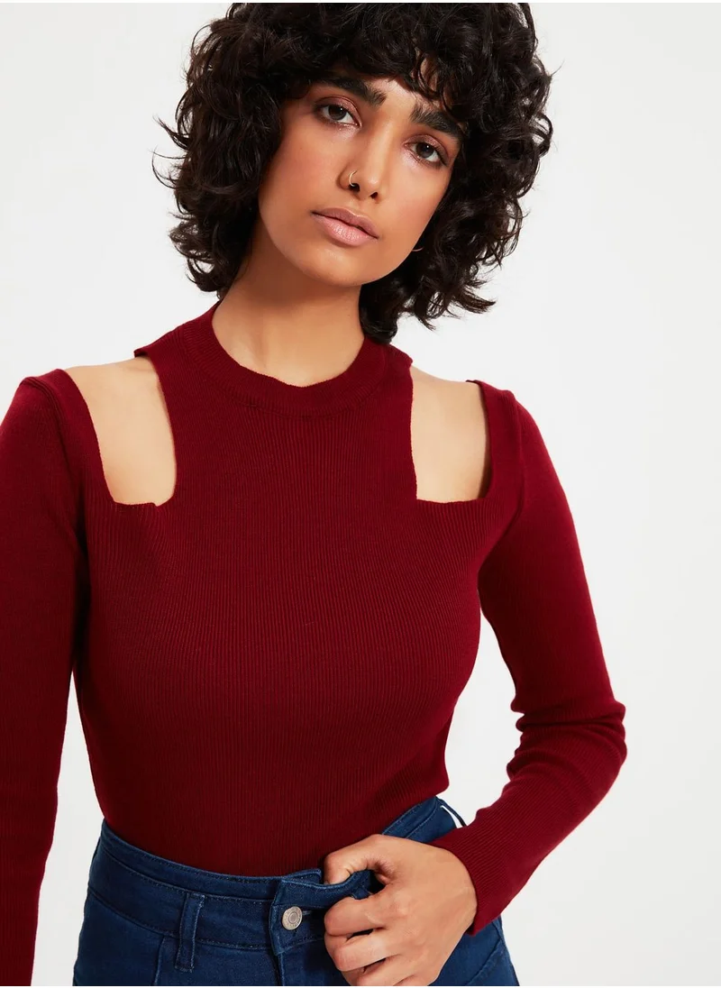 trendyol Cold Shoulder Knitted Sweater