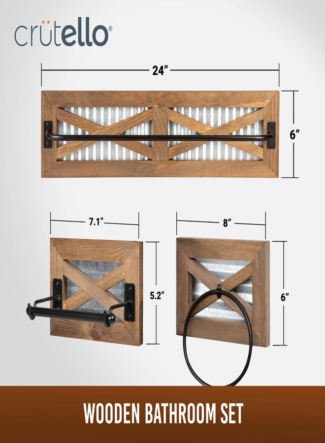 Crutello Rustic Towel Bar Toilet Paper Holder Set with Towel Ring for Bathroom- Wall Mounted Bathroom Racks - Barnwood, Galvanized Backing & Black Metal Bar, Farmhouse Decor - Image 2