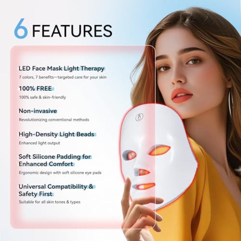 Led Face Mask 7-In-1 LED Light Therapy - Wireless Phototherapy Face Mask with 90 LED Beads for Home Skincare Routine - Image 2