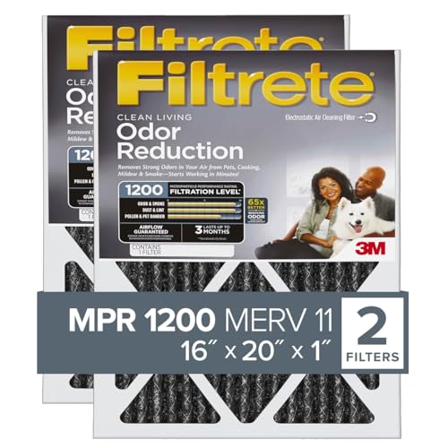 Filtrete 16x20x1 Air Filter MPR 1200 MERV 11 Allergen Defense Odor Reduction 3Month Pleated 1Inch Air Filters Pack of 2