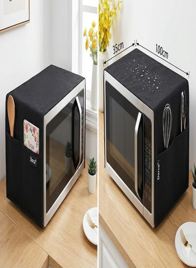 Dorca Microwave Oven Cover with 4 Storage Pockets, Waterproof Dustproof Oil-Proof, Black, 100x35 cm, Fits 20L-30L Ovens - Premium thik PVC fabric - Black - Image 2