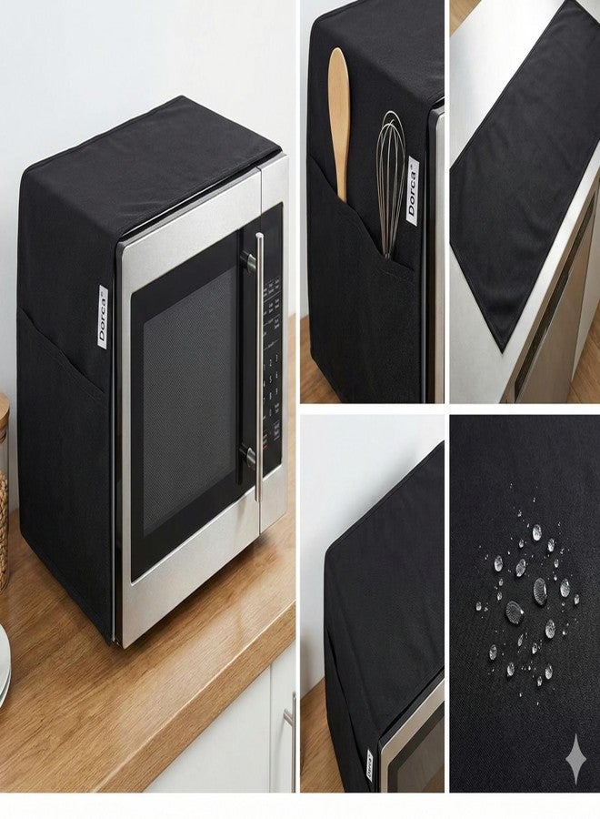 Dorca Microwave Oven Cover with 4 Storage Pockets, Waterproof Dustproof Oil-Proof, Black, 100x35 cm, Fits 20L-30L Ovens - Premium thik PVC fabric - Black - Image 5