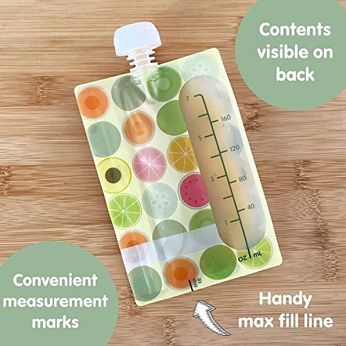 Sage Spoonfuls Reusable Baby Food Pouches - 6 Pack, Baby Food Storage, Pouches Toddler, Refillable Squeeze Pouch for Kids (Fruit Dot), Dishwasher and Freezer Safe, BPA Free - Image 3