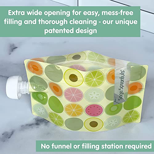 Sage Spoonfuls Reusable Baby Food Pouches - 6 Pack, Baby Food Storage, Pouches Toddler, Refillable Squeeze Pouch for Kids (Fruit Dot), Dishwasher and Freezer Safe, BPA Free - Image 4