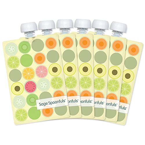 Sage Spoonfuls Reusable Baby Food Pouches - 6 Pack, Baby Food Storage, Pouches Toddler, Refillable Squeeze Pouch for Kids (Fruit Dot), Dishwasher and Freezer Safe, BPA Free - Image 1