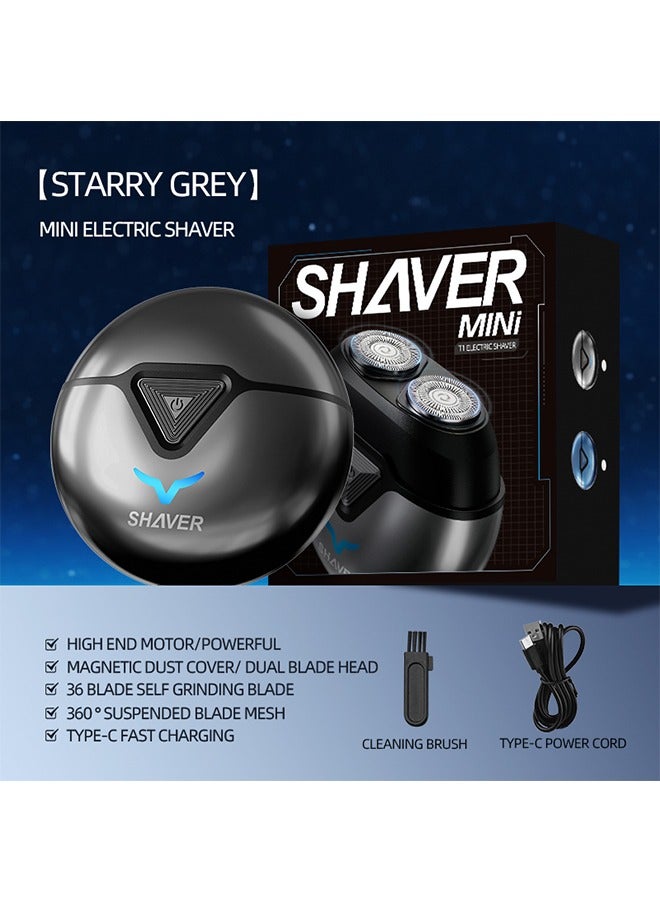 JCB CHIC ماكينة حلاقة كهربائية صغيرة، ماكينة حلاقة كهربائية محمولة دوارة مزدوجة الحلقة، ماكينة حلاقة كهربائية محمولة مزدوجة الرأس، ماكينة حلاقة لاسلكية لاسلكية للرجال للسفر للوجه والجسم (T1 رمادي) - Image 1