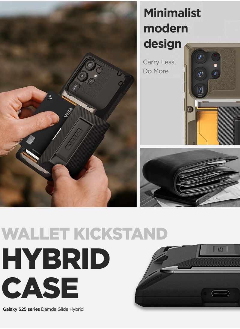 VRS Design Damda Glide Hybrid Samsung Galaxy S25 ULTRA Case Cover Wallet with Semi Automatic Credit Card Holder Slot [3-4 Cards] & Kickstand - Black Groove  - Image 5