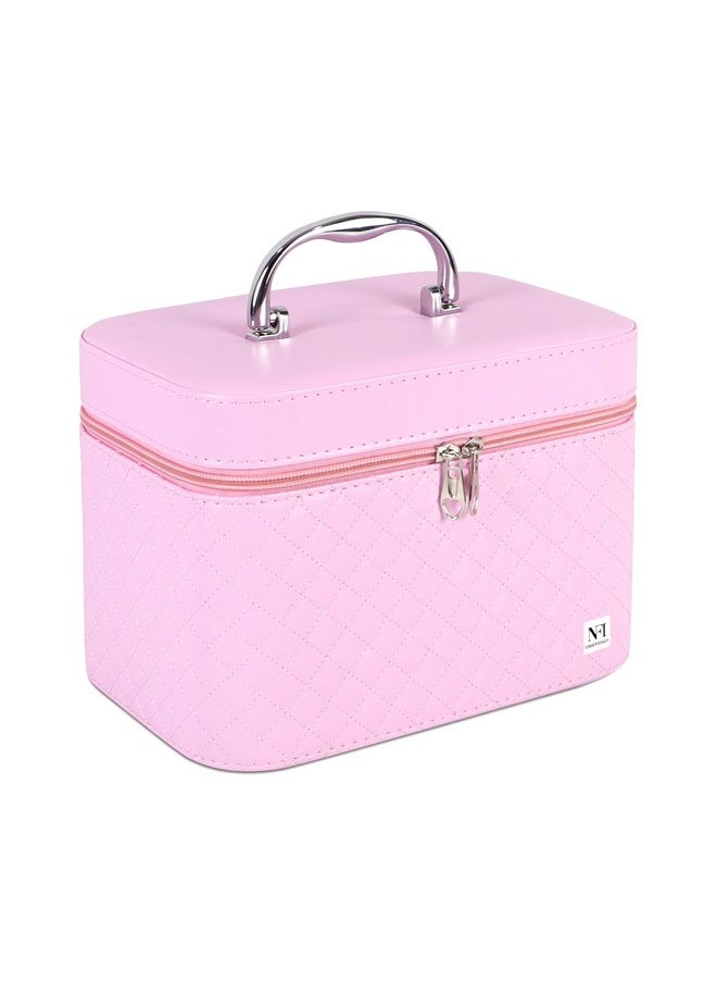 NFI essentials NFI essentials Hard Shell Vanity Cases for Women Travel Portable Carrying Cosmetic Case Suitcase Organizer Makeup Storage Box for Girls Toiletries Bag (MBO-12-Pink)  - Image 1