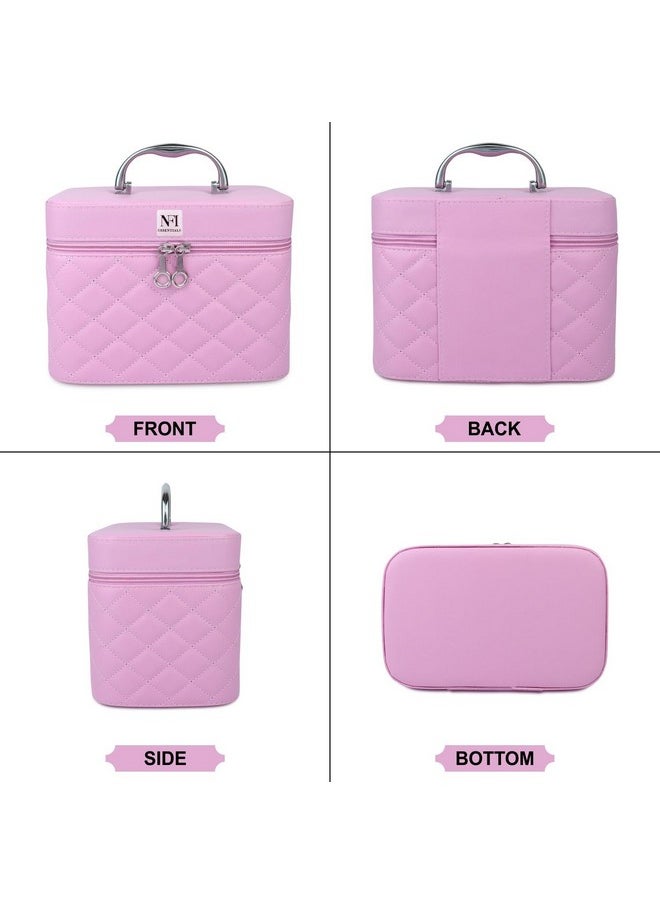 NFI essentials NFI essentials Hard Shell Vanity Cases for Women Travel Portable Carrying Cosmetic Case Suitcase Organizer Makeup Storage Box for Girls Toiletries Bag (MBO-12-Pink)  - Image 2