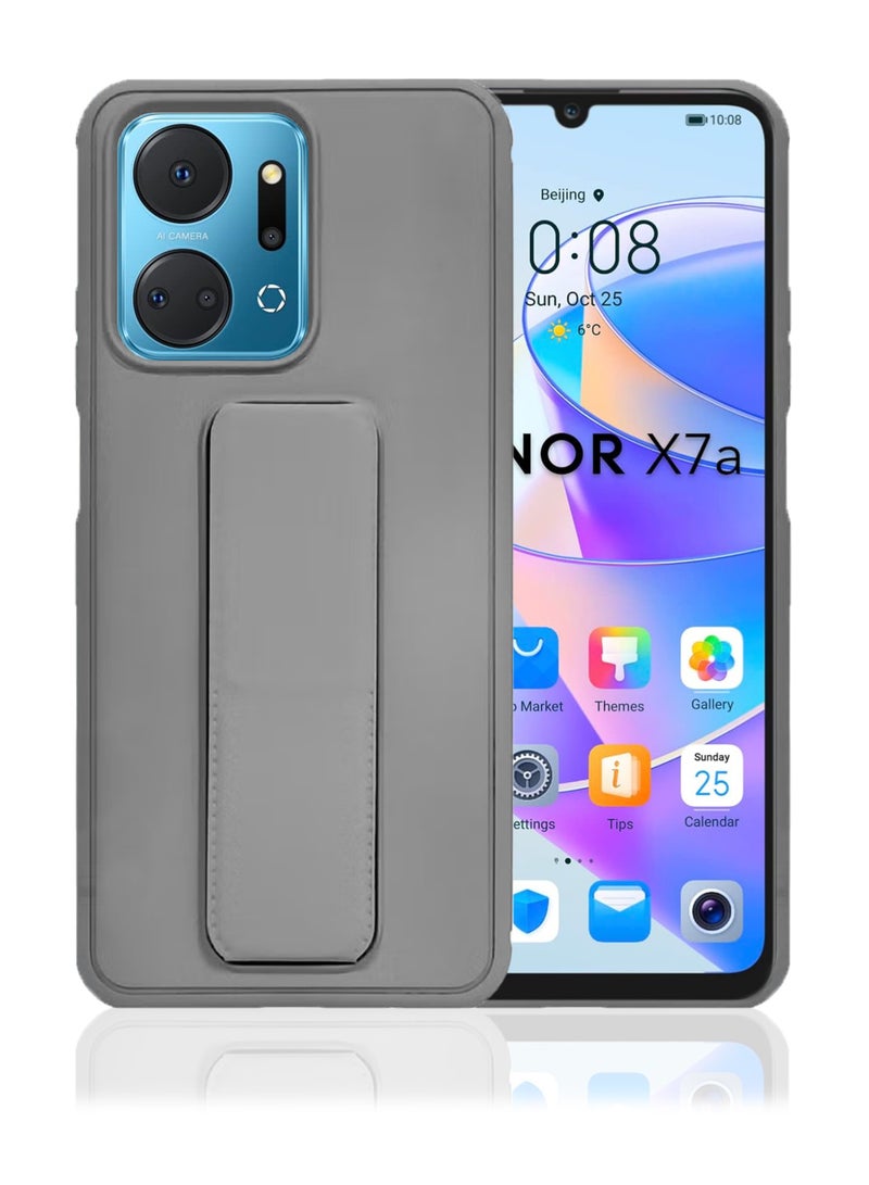 For Honor X7A Hard Silicone Protection Case Cover With Magnetic Hand Grip Holder And Kickstand Grey - Image 1