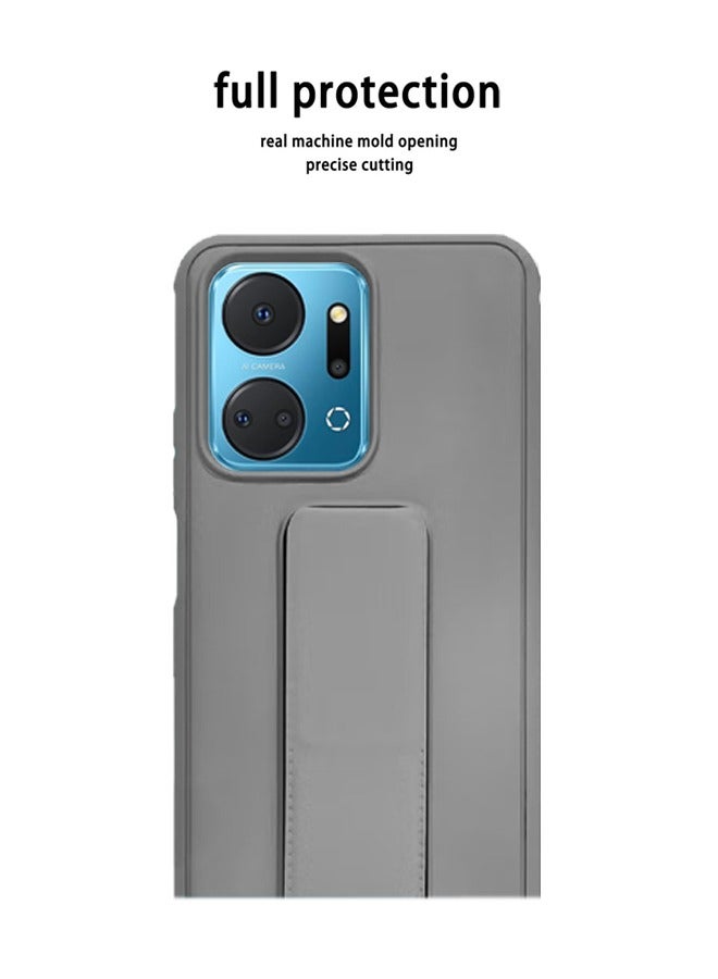 For Honor X7A Hard Silicone Protection Case Cover With Magnetic Hand Grip Holder And Kickstand Grey - Image 2