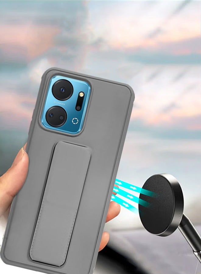 For Honor X7A Hard Silicone Protection Case Cover With Magnetic Hand Grip Holder And Kickstand Grey - Image 3