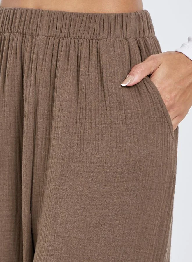 Styli Styli Women Brown Double Gauze Wide Leg Pants