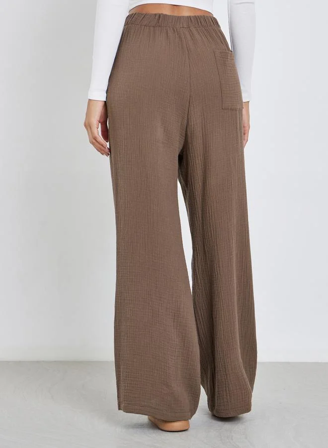 Styli Styli Women Brown Double Gauze Wide Leg Pants