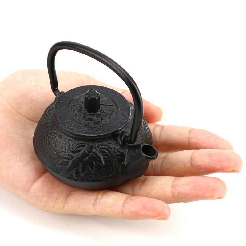 BuleVina 50ml(1.7oz) Mini Cast Iron Teapot, Imitation Japanese Kettle with Copper Handle and Bamboo Root Beam, Perfect for Home Tea and Coffee Serveware Decoration - Mini size only â€“ fits in your palm - Image 1