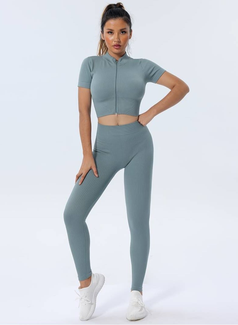 ovitio Women's Olive Green Short Sleeve Sports Suit - Two Pieces  - Image 2