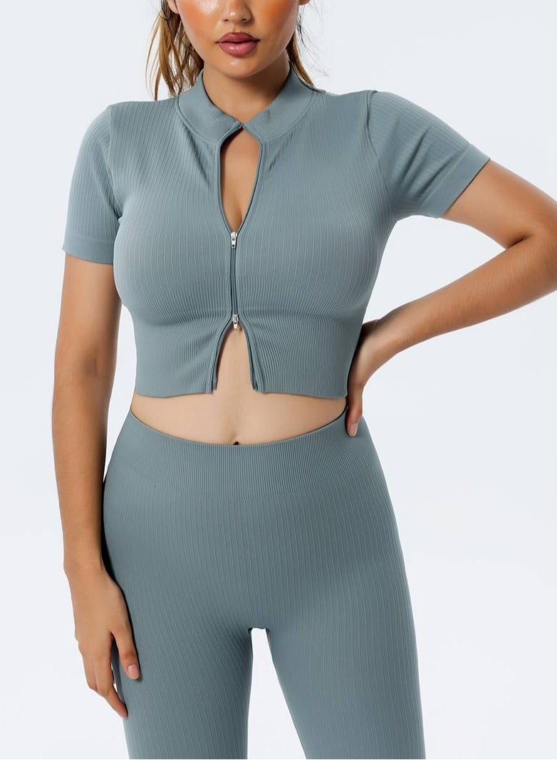 ovitio Women's Olive Green Short Sleeve Sports Suit - Two Pieces  - Image 3