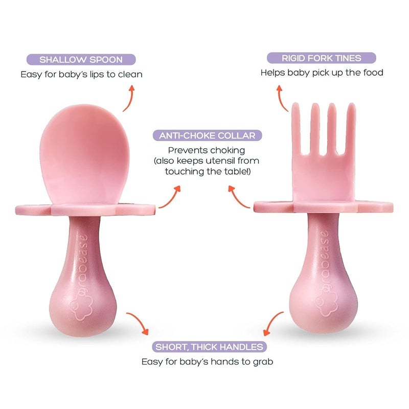 grabease Baby Feeding Utensils Set - Travel Case for To-Go Toddler Containers - Choke-Guard for Baby Led Weaning Forks - Dishwasher Safe Toddler Spoon - Plastic, Blush, Pack of 1 - Image 4