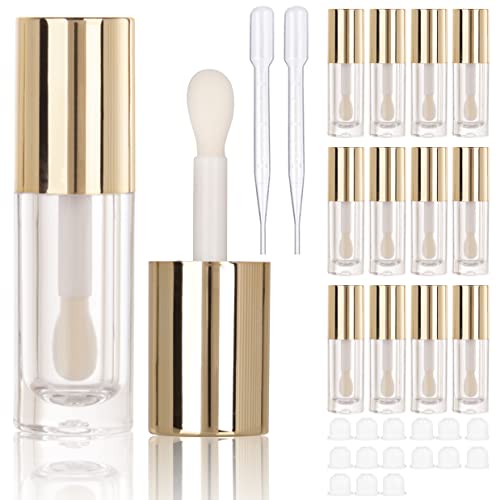 COSIDEA 14pcs Empty 6ml big doe foot wand Chunky lip gloss tubes for DIY lipglossPink round lipgloss containers tubes with thick wand Gold - Image 1