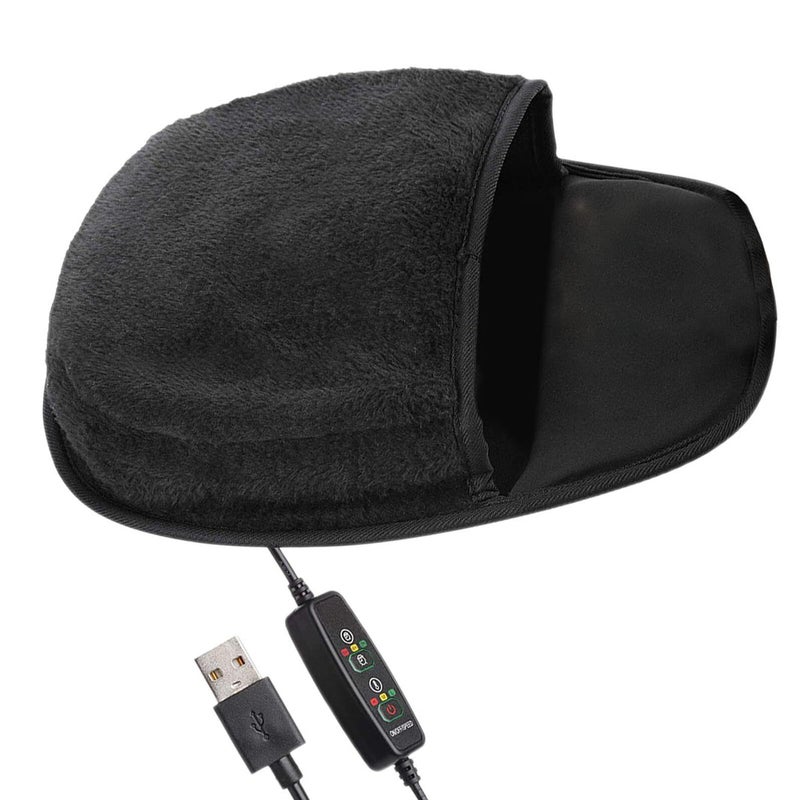 USB Heated Mouse Pad Black Plush Desk Mat with 3 Level Temperature Control - Image 2
