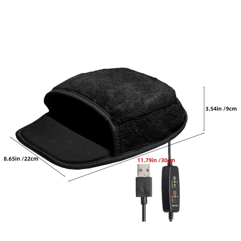 USB Heated Mouse Pad Black Plush Desk Mat with 3 Level Temperature Control - Image 3