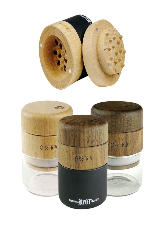 RYOT Wood GR8TR Herb Grinder with Clear or Matte Black Jar Body and Beech or Walnut Top (Beech Top/Clear Jar) - Image 5