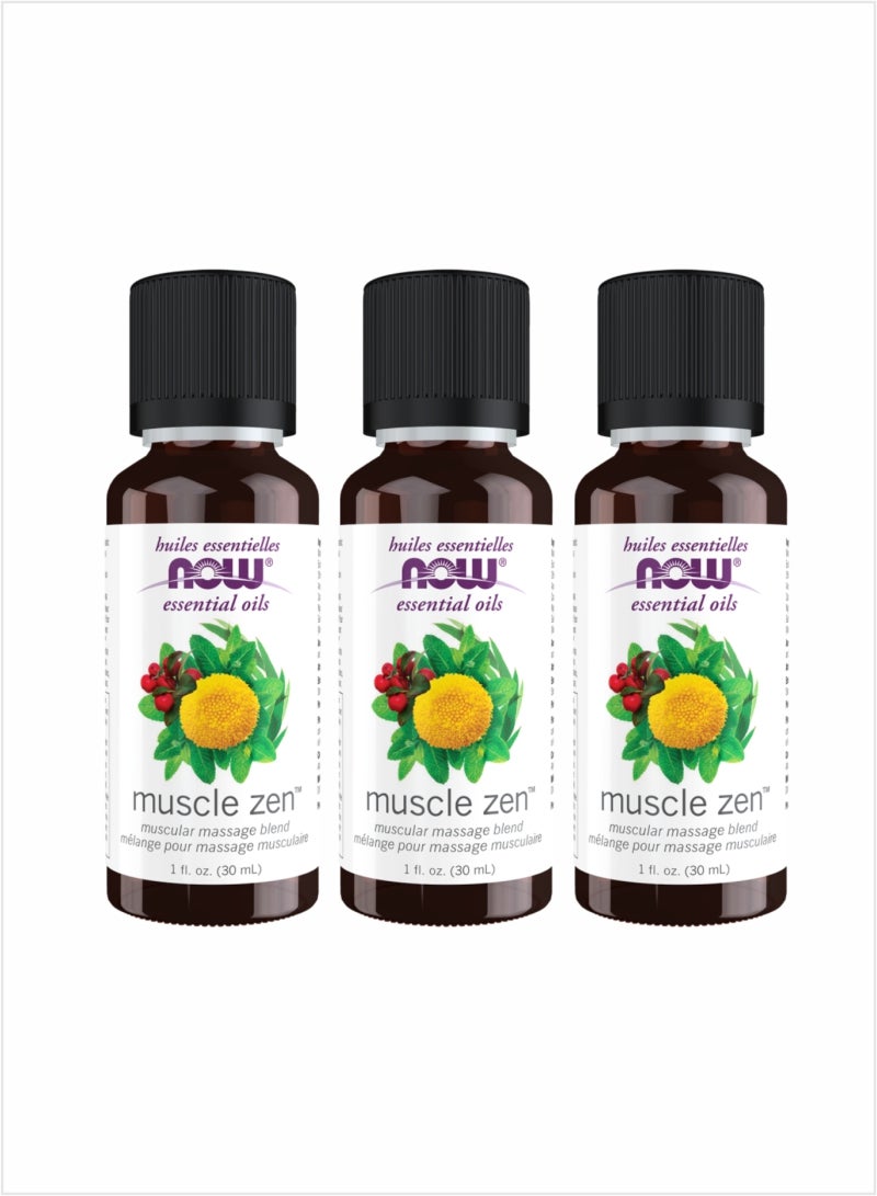 NOW Essential Oils Muscle Zen Blend - Relaxation & Relief, 30ml (Pack of 3)