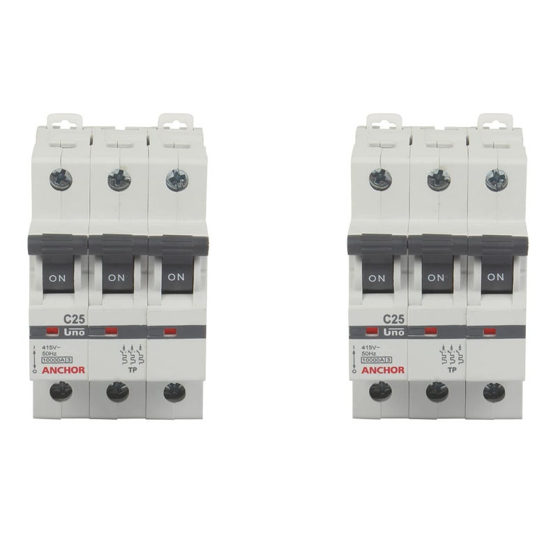 Anchor by Panasonic 98029 UNO Series 25 Ampere TP C Curve MCBWhite Pack of 2 - Image 1