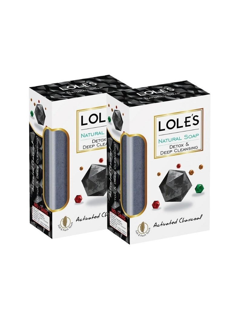 LOLE'S Luxury Pure Natural Soap, Activated Charcoal Beauty Bar, Detox & Deep Cleansing Face and Body Care - Vitamin E, SLS-Free, Crisp & Fresh Touch, 100% Vegetable, No Animal Fat, Pack of 2 x 150g - Image 1