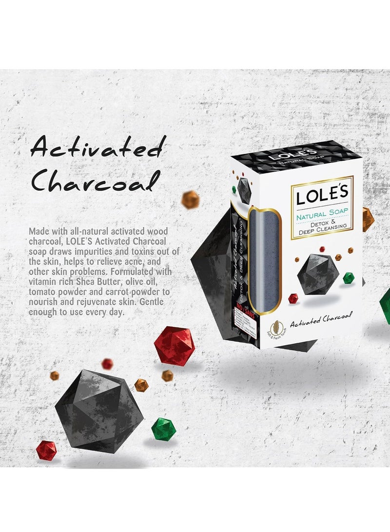 LOLE'S Luxury Pure Natural Soap, Activated Charcoal Beauty Bar, Detox & Deep Cleansing Face and Body Care - Vitamin E, SLS-Free, Crisp & Fresh Touch, 100% Vegetable, No Animal Fat, Pack of 2 x 150g - Image 4
