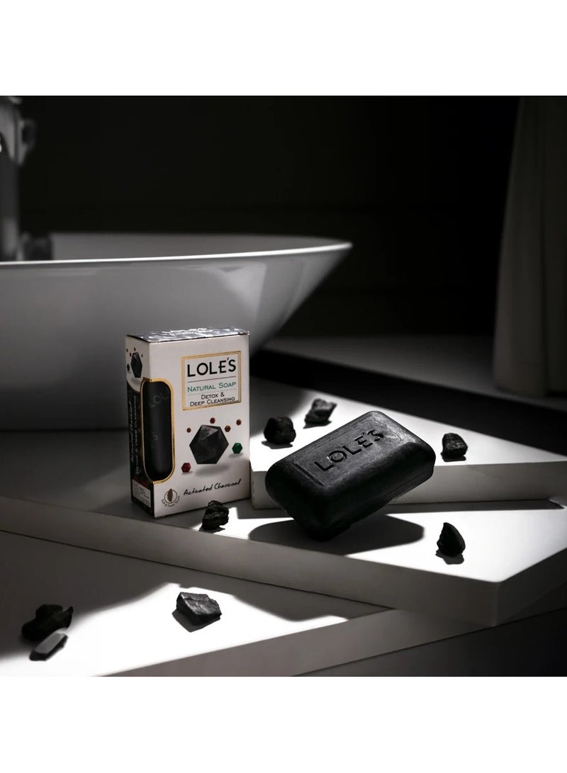 LOLE'S Luxury Pure Natural Soap, Activated Charcoal Beauty Bar, Detox & Deep Cleansing Face and Body Care - Vitamin E, SLS-Free, Crisp & Fresh Touch, 100% Vegetable, No Animal Fat, Pack of 2 x 150g - Image 5