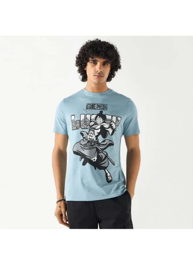 SP Characters One Piece Graphic Print T-shirt with Crew Neck and Short Sleeves