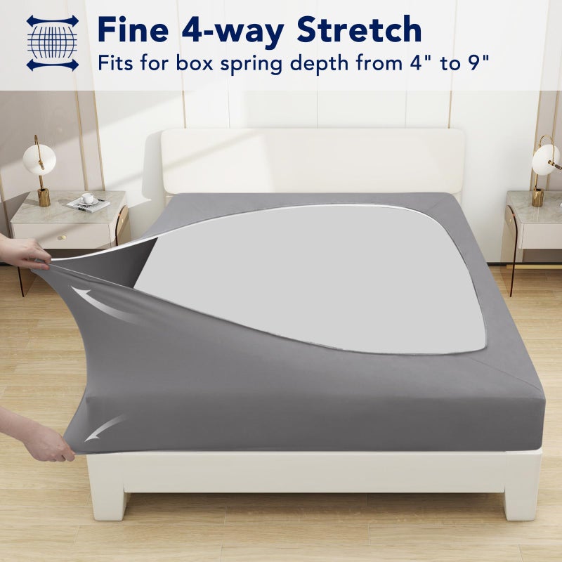 PureFit Stretchy Box Spring Cover Twin - Elastic Fitted Box Spring Wrap Around 4 Sides  Wrinkle & Fading Resistant Fits Twin Size Beds  Light Gray - Image 3