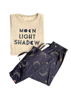 Summer half-sleeve home pants pajama set - Moonlight