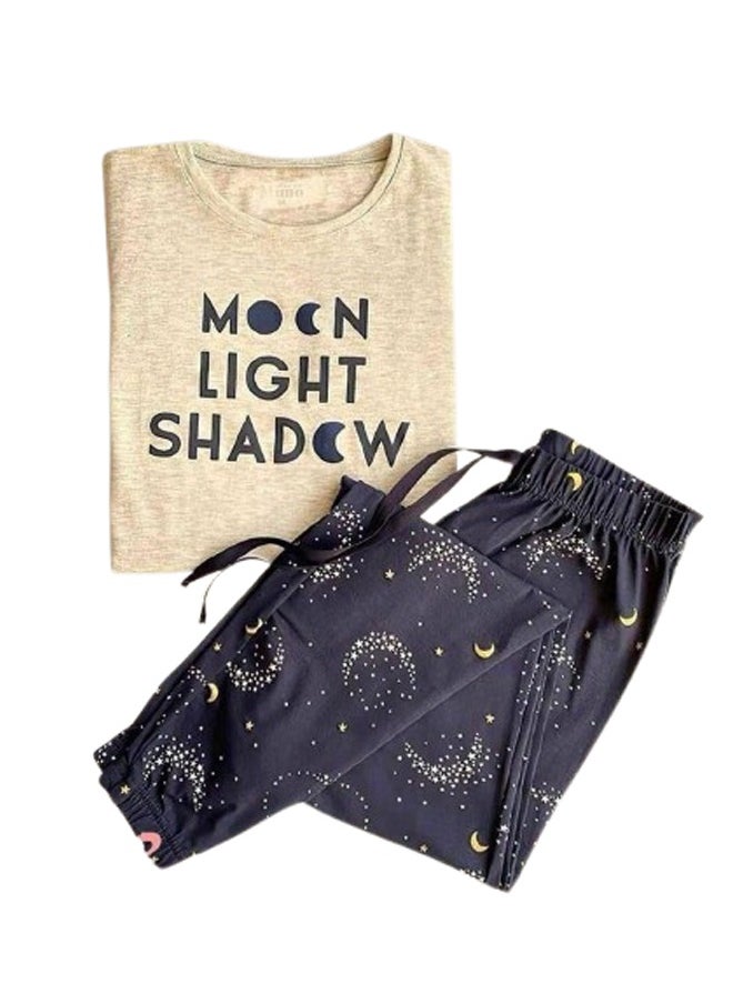 Generic - Summer half-sleeve home pants pajama set - Moonlight - Image 1