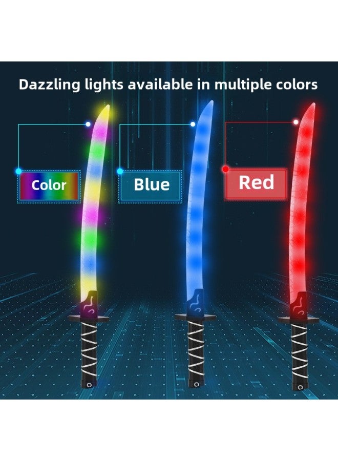 Night Market Stall Explosions Children's Toys Two-in-one Luminous Samurai Sword Colorful Lights Laser Sword Boy Toys-Color:Blue 2 Samurai Knives -Specifications:No Battery