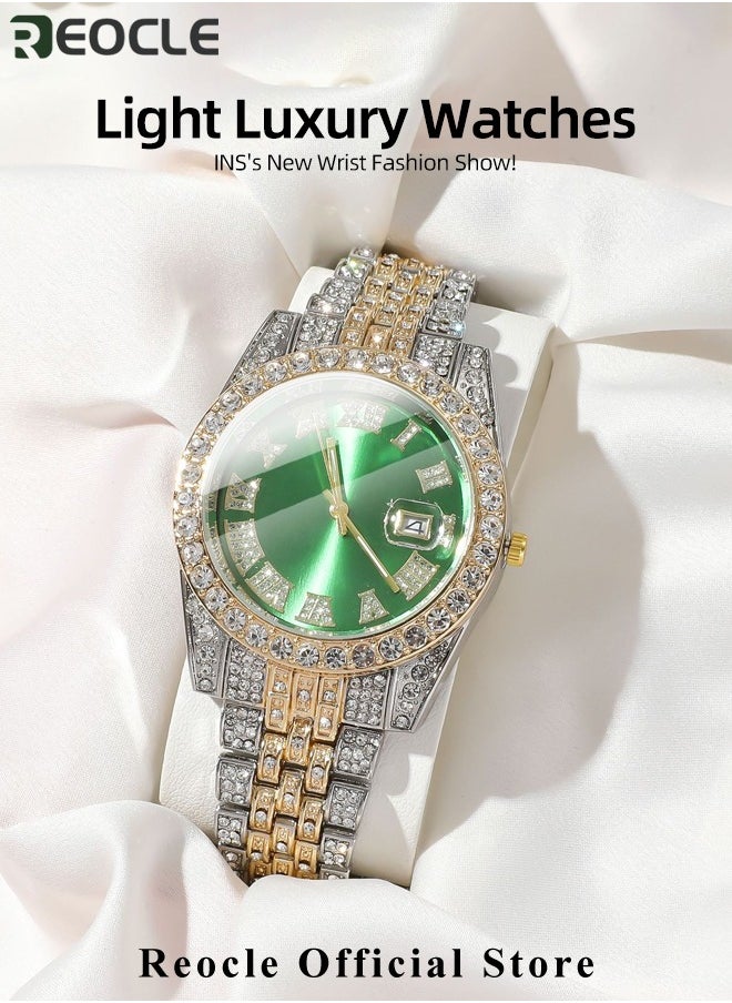 REOCLE - New Women's Watch Full Diamond Roman Scale Calendar Fashionable Women's Watch Quartz Watch - Image 1